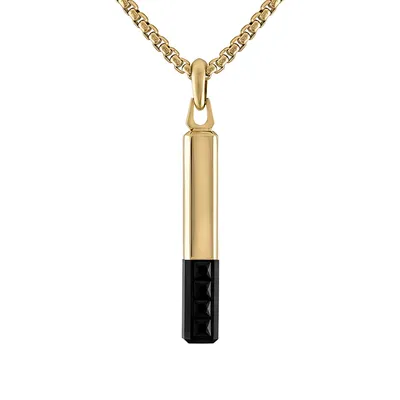 Bulova Men's Black Spinel Bar Pendant in Gold-Tone & Black Ion Plated Stainless Steel