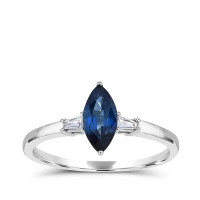 Marquise Sapphire & 1/7 ct. tw. Tapered Baguette Diamond Ring 14K White Gold