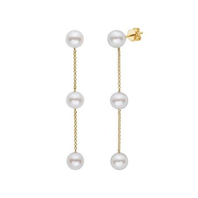 6-7mm Cultured Freshwater Pearl Dangle Earrings in 14K Yellow Gold