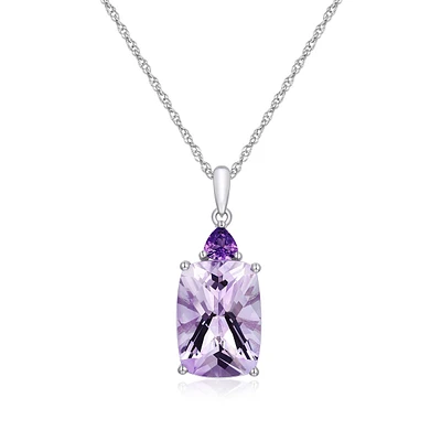 Cushion Rose De France Amethyst Pendant in 14K White Gold