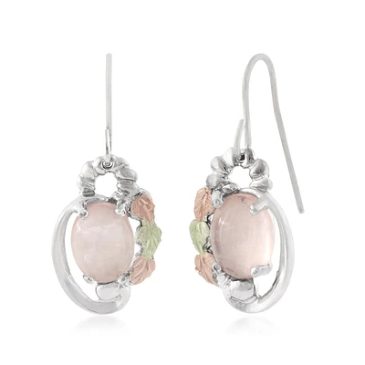 Black Hills Gold Oval Rose Quartz Dangle Earrings in Sterling Silver