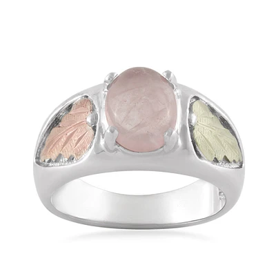 Black Hills Gold Oval Rose Quartz Ring Sterling Silver