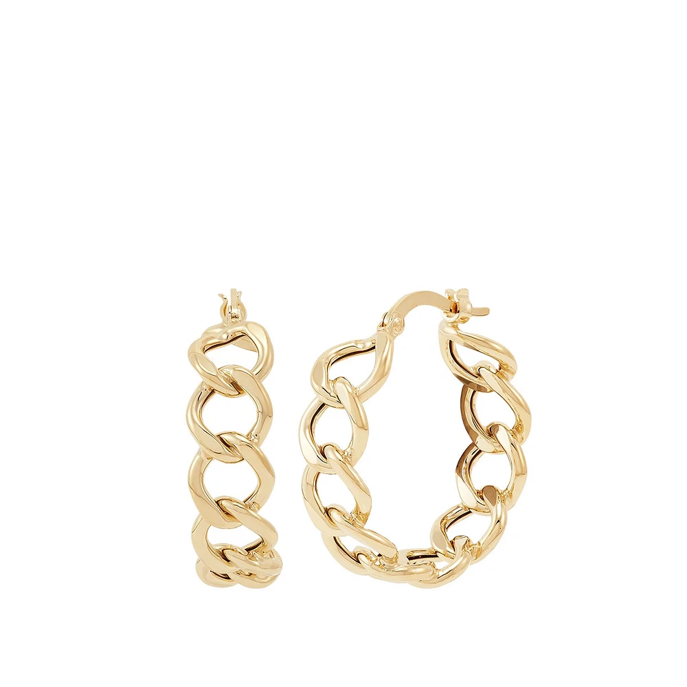 Curb Chain Hoop Earrings in 10K Yellow Gold