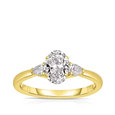 3-Stone 1-1/3 ct. tw. Oval & Pear Diamond Engagement Ring 14K Yellow Gold