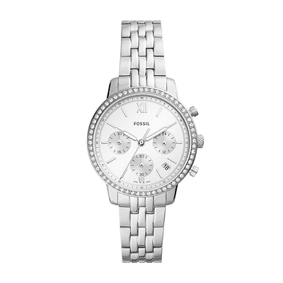 Fossil Ladies' Neutra Quartz Chronograph Stainless Steel Watch with Crystal Accent White Dial