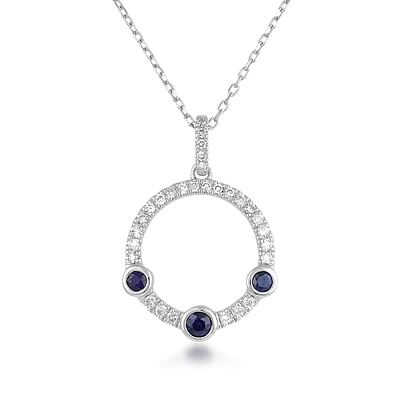 Round Sapphire & 1/5 ct. tw. Diamond Circle Pendant in 14K White Gold