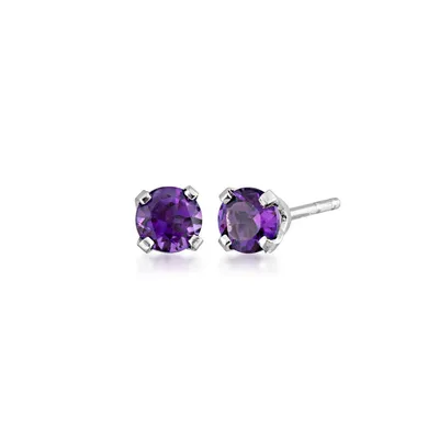 3mm Genuine Round Amethyst Solitaire Earrings in 10K White Gold - WHE3003AM