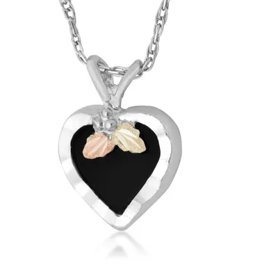 Black Hills Gold Heart Onyx Pendant in Sterling Silver