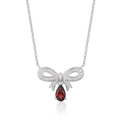 Enchanted Disney Snow White 1/7 ct. tw. Diamond and Teardrop Garnet Necklace in Sterling Silver - PDO5244SI3GNDSRD