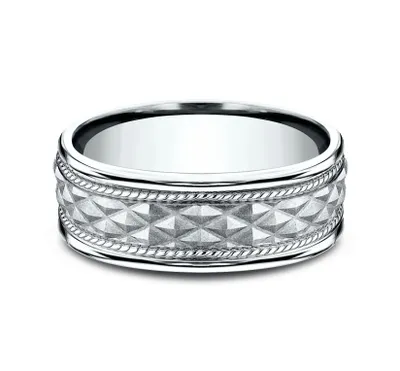 Benchmark Men's 8.0mm Crosshatch Wedding Band 14K White Gold - CF15804014KW10