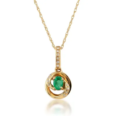 Oval Emerald and Diamond Accent Swirl Pendant in 14K Yellow Gold - C4926EM