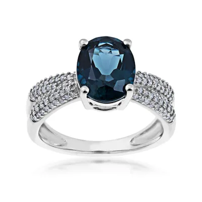 London Blue Topaz and Diamond Ring Sterling Silver - R-9534LDN