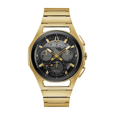 Bulova Men's Curv Gold-Tone Stainless Steel Chronograph Watch - 97A144