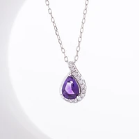 Pear Amethyst & 1/10 ct. tw. Diamond Half Halo Pendant in 10K White Gold