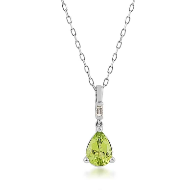 Pear Peridot & Diamond Accent Dangle Pendant in 10K White Gold