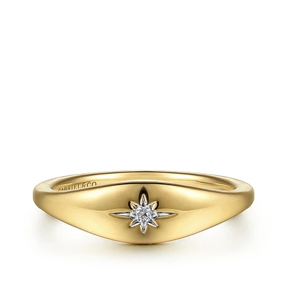 Gabriel & Co. Diamond Accent Starburst Signet Ring 14K Yellow Gold