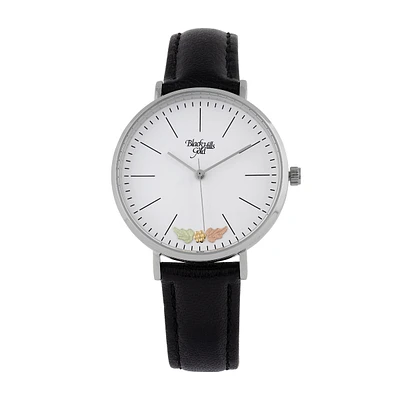 Black Hills Gold Ladies' Quartz Stainless Steel Watch with Dial & Black Leather Strap