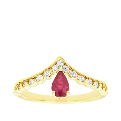 Pear Ruby & 1/3 ct. tw. Diamond Chevron Ring 14K Yellow Gold