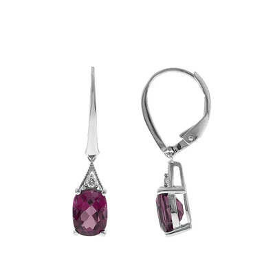 Cushion Rhodolite Garnet & Diamond Accent Dangle Earrings in 14K White Gold