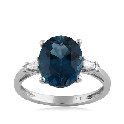 Oval Swiss Blue Topaz & 1/10 ct. tw. Diamond Ring 14K White Gold