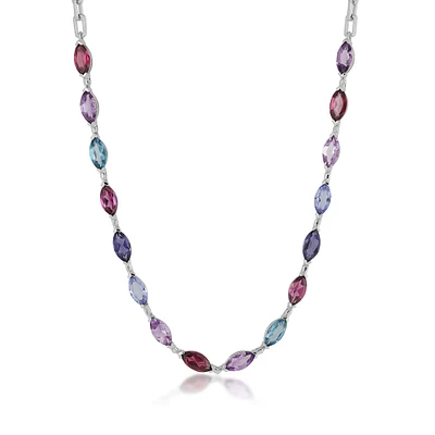 Marquise Multi-Gem Paperclip Necklace in 10K White Gold