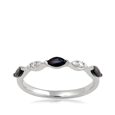 Marquise Sapphire & Diamond Accent Stackable Ring 10K White Gold