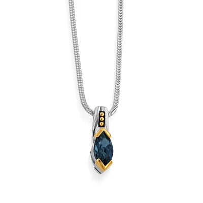 John Atencio Marquise Blue Topaz Elixer Pendant in Sterling Silver & 14K Yellow Gold Plating