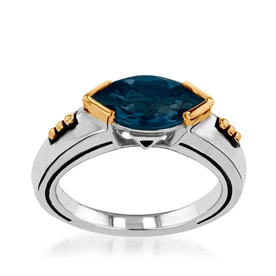 John Atencio Marquise Blue Topaz Elixer Ring Sterling Silver & 14K Yellow Gold Plating