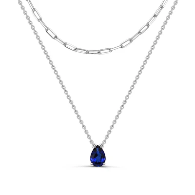 Created Pear Sapphire Layered Paperclip Necklace in Sterling Silver