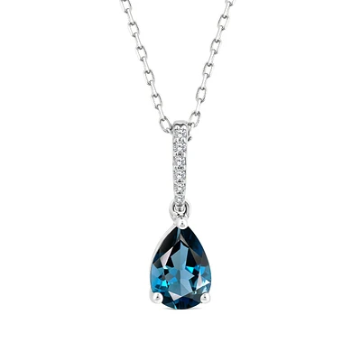 Pear London Blue Topaz & Diamond Accent Pendant in 10K White Gold