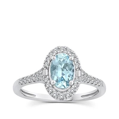 Oval Aquamarine & 1/4 ct. tw. Diamond Halo Ring 14K White Gold