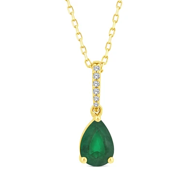 Pear Emerald & Diamond Accent Pendant in 10K Yellow Gold