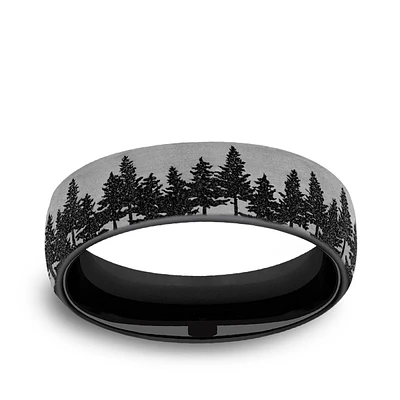 Men's 6.5mm Tree Line Wedding Ring Black Titanium