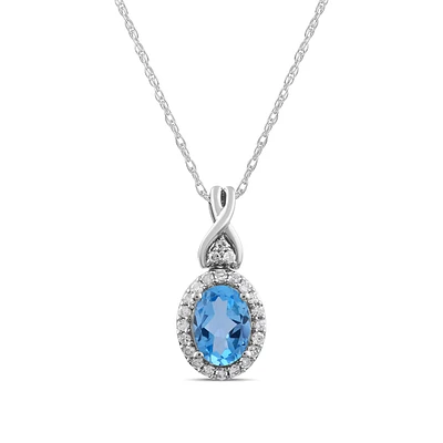 Infinite Love Oval Swiss Blue Topaz & 1/10 ct. tw. Diamond Pendant in 10K White Gold