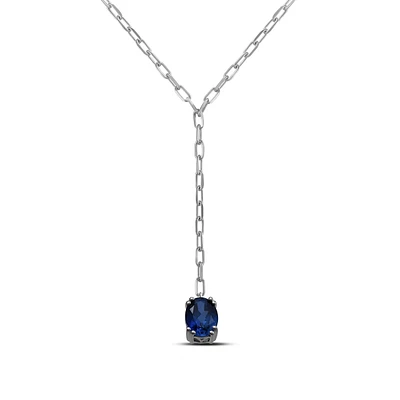 Created Oval Sapphire Paperclip Y Necklace in Sterling Silver