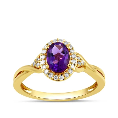 Infinite Love Oval Amethyst & 1/8 ct. tw. Diamond Halo Ring 10K Yellow Gold