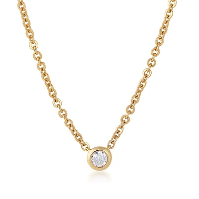 Demi Fine 1/10 ct. tw. Round Brilliant Diamond Solitaire Bezel Set Necklace in 10K Yellow Gold