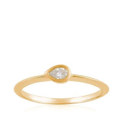 Demi Fine Pear Diamond Accent Bezel Set Stackable Ring 14K Yellow Gold