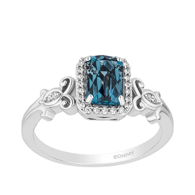 Enchanted Disney Cinderella Cushion Blue Topaz & 1/10 ct. tw. Diamond Halo Ring Sterling Silver