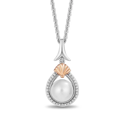 Enchanted Disney Ariel Cultured Pearl & Diamond Accent Pendant in Sterling Silver & 10K Pink Gold