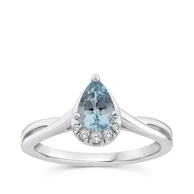 Pear Aquamarine & Diamond Accent Twist Ring 10K White Gold