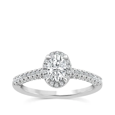 Premier Natural 7/8 ct. tw. Oval Diamond Halo Engagement Ring 14K White Gold