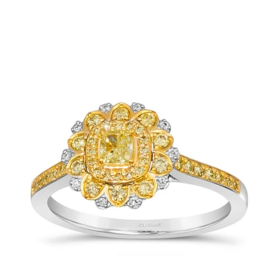 Le Vian 1/2 ct. tw. Asscher & Round Sunny Yellow Vanilla Diamond Floral Halo Ring Platinum 14K Honey Gold