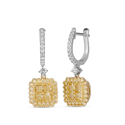 Le Vian 1-7/8 ct. tw. Asscher & Round Sunny Yellow & Vanilla Diamond Dangle Earrings in Platinum & 18K Honey Gold