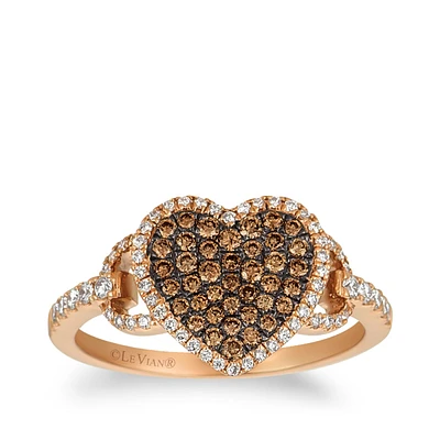 Le Vian 1/2 ct. tw. Chocolate & Vanilla Diamond Pave Heart Ring 14K Strawberry Gold