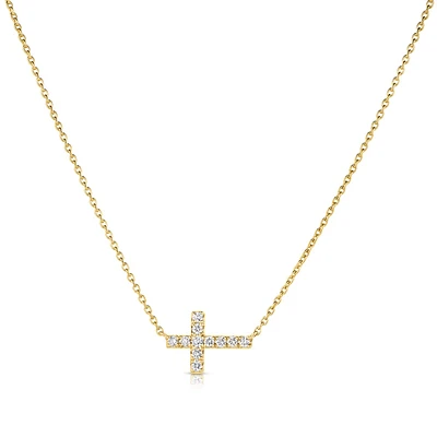 1/10 ct. tw. Diamond Sideways Cross Necklace in 14K Yellow Gold