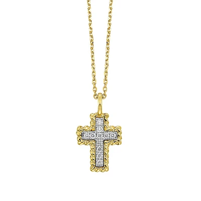 Passion Diamond Accent Rope Edge Cross Pendant in 14K Yellow Gold