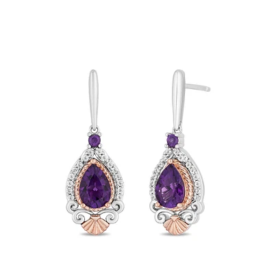 Enchanted Disney Ariel Pear Amethyst & 1/6 ct. tw. Diamond Dangle Earrings in Sterling Silver & 14K Pink Gold