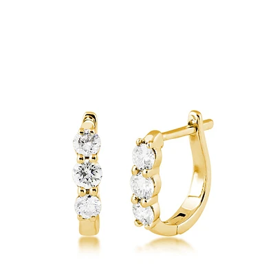 1/2 ct. tw. 3-Stone Diamond Hoop Earrings in 10K Yellow Gold