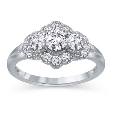 1 ct. tw. Round 3-Stone Diamond Anniversary Band with Milgrain Border Detailing 14K White Gold - UR1883H@WGF4